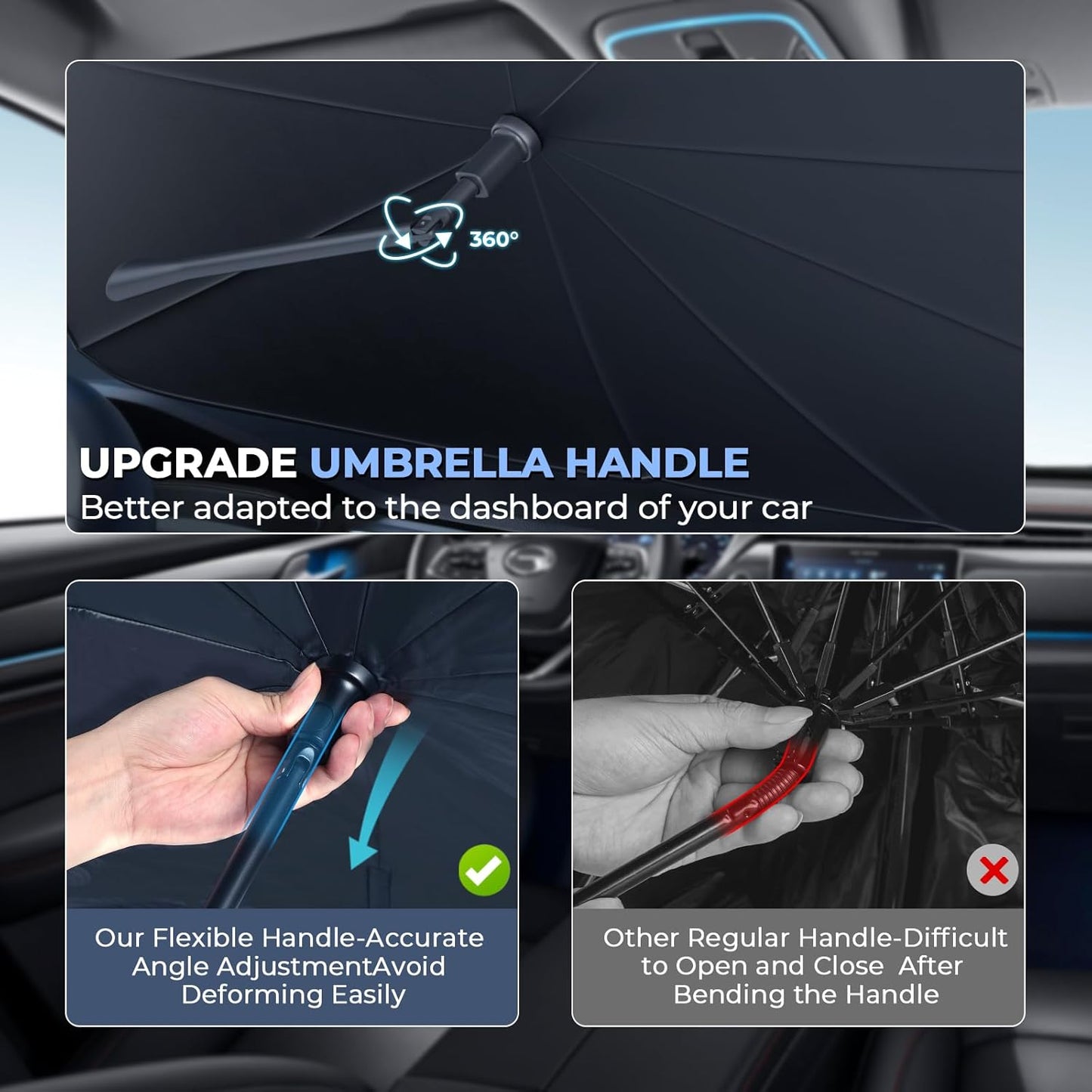 Windshield Sun Shade Umbrella: Custom Fit for 2014-2020 Nissan Rogue S/SV/SL (T32) - Double Thickened Foldable Front Window Sunshade, Superior UV & Heat Protection, Keeps Compact Crossover SUV Cool