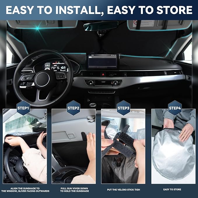 Sun Shade for Nissan Pathfinder 2013-2020 Sunshade Windshield Cover, 4-Layers Sun Shield 250T Silver Sun Visor Foldable Front Window Shade for Pathfinder Blocks UV Rays Car Accessories