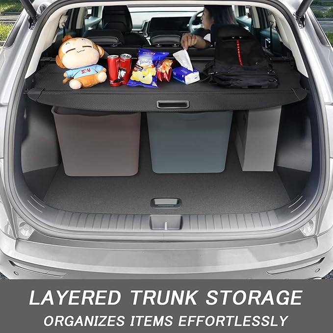 Cargo Cover for Hyundai Ioniq 5 2026 2025 2024 2023 2022 Accessories Retractable Trunk Cover Security Shielding Shade Cargo Luggage Cover Trunk Privacy Protection (Carbon Fiber Texture)