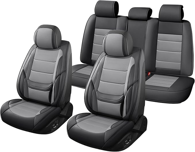 Car Seat Covers Full Set Custom fit for Chevy Trax 2015-2025 - Luxurious Faux Leather with Lumbar Support, Breathable, Anti-Skid, Durable & Comfortable (Black&Gray,Full Set)