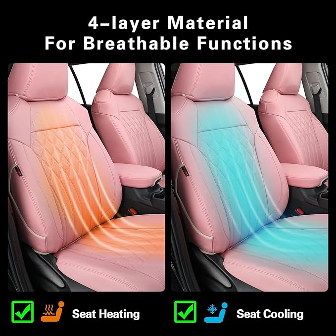 EKR Rav4 Seat Covers Custom Fit for Toyota Rav4(Gasoline) 2019 2020 2021 2022 2023 2024 2025 LE/XLE/XLE Premium/Limited,Leather Car Seat Cover Full Set for SUV,Faux Leather(Pink)