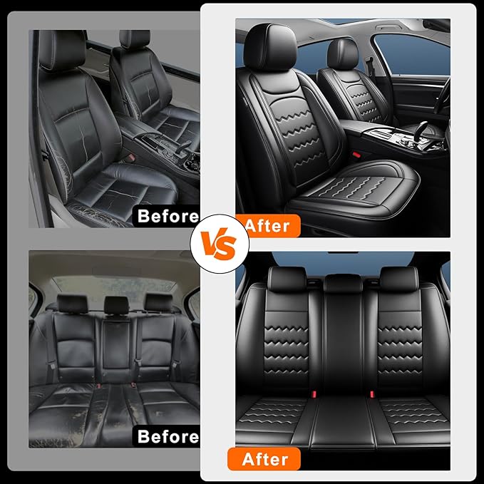 CX-5 Car Seat Covers Custom Fit for Mazda CX-5 2013-2025 2026, Full Coverage Leather Waterproof Breathable Seat Covers, Automotive Seat Protectors, Airbag Compatible(Full Set Seats, Black)
