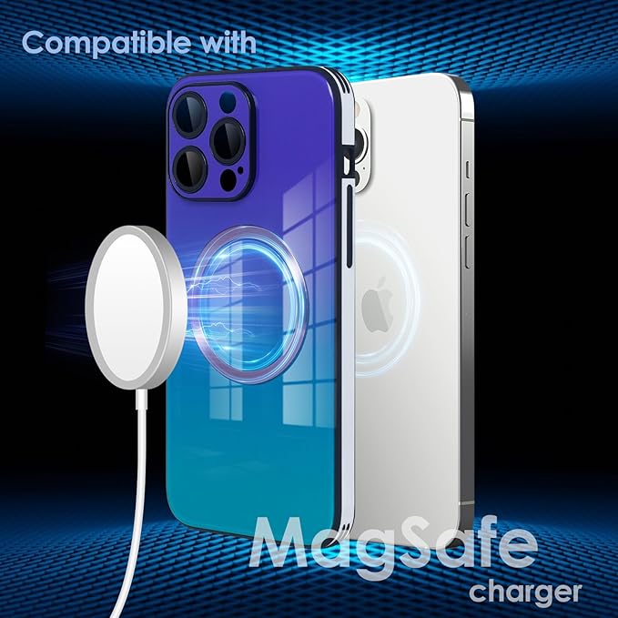 Guppy Compatible with iPhone 16 Pro Max Magnetic Case, Gradient Case with Magnetic Charging, Gradient Glass Back Cover with Lens Film-Purple