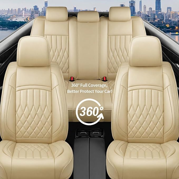 Fit TLX Car Seat Covers for Acura TLX 2014-2025 2026 - Premium Leather, Waterproof, All-Weather, Airbag Compatible, Anti-Slip, Breathable, Easy Install, Seat Protectors, Full Set, Beige