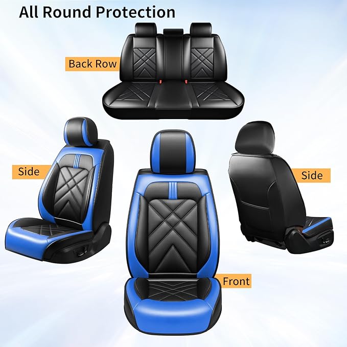CX-50 Car Seat Covers Fit for Mazda CX-50 2023-2026, Full Coverage Premium Leather Waterproof Breathable Seat Covers, Automotive Seat Protectors, Airbag Compatible(Full Set Seats, Black-Blue)