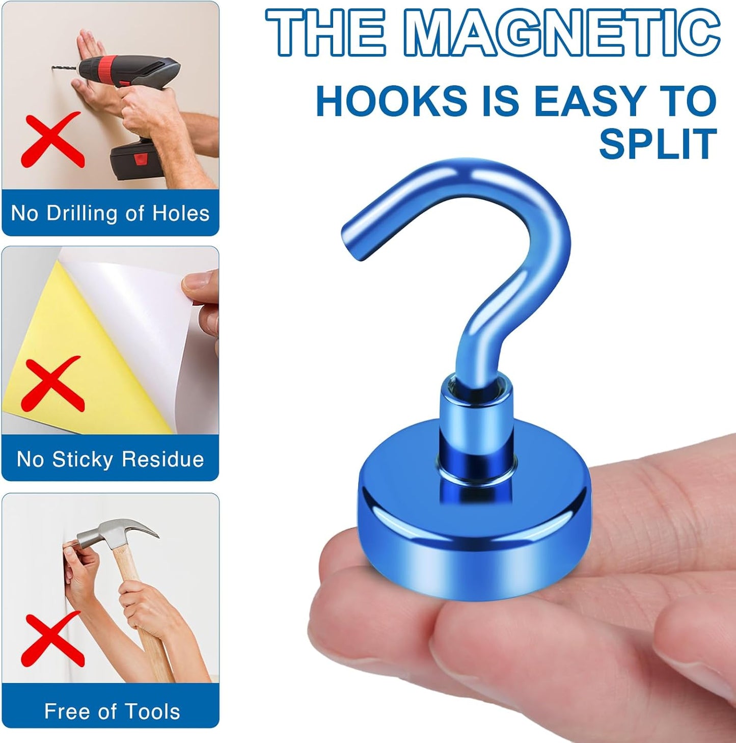 LOVIMAG Cruise Hits: 80LB Blue Magnetic Hooks, Door Magnets, Travel & ClassroomAccessorry Must-Haves (6 Pack)