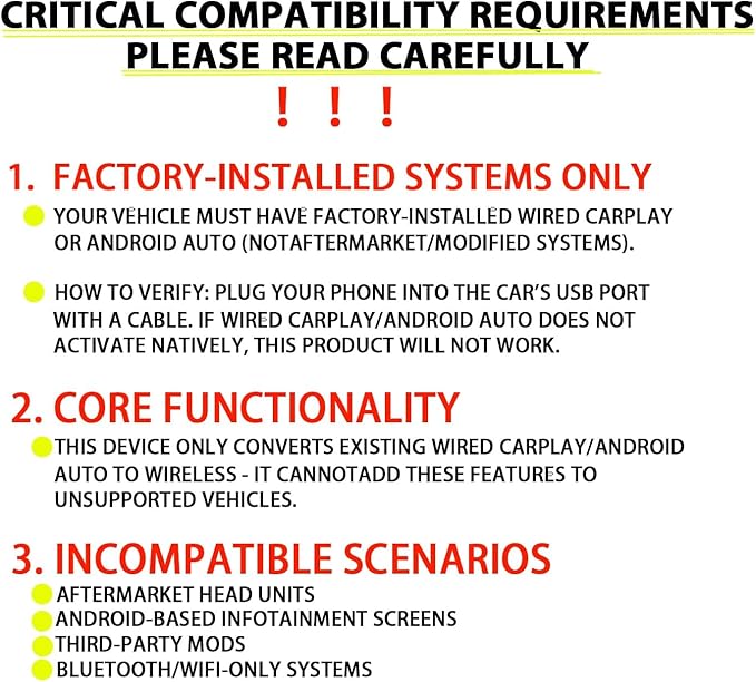 Wireless to Wired car CarPlay Adapter, Fast and Automatic Connection, Compact Design, Plug and Play Function