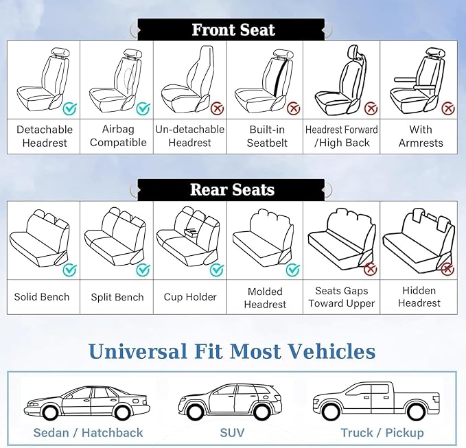 Coverado Front Seat Covers, 2 Pack Waterproof Seat Cover for Cars, Driver Seat Covers, Waterproof Car Seat Protector, Leather Car Seat Cushions Universal Fit for Most Sedan, SUV, Trucks(Gray&Black)
