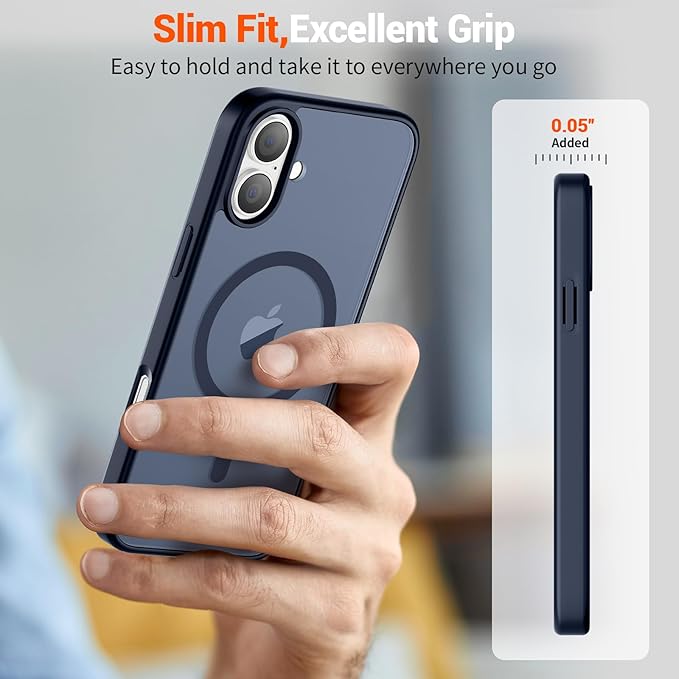 SUPFINE Magnetic for iPhone 16 Plus Case with Screen Protector (Compatible with MagSafe) (Military Grade Drop Protection) Translucent Matte Shockproof Phone Cover,Dark Blue