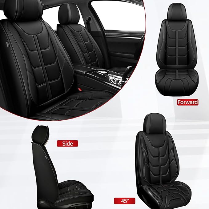 TTX LIGHTING Car Seat Covers fit for VW/Volkswagen Passat 1999-2022 Front Seat: Premium Leather Automotive Seat Cover with Airbag Compatible Waterproof (2 Seats, Black)