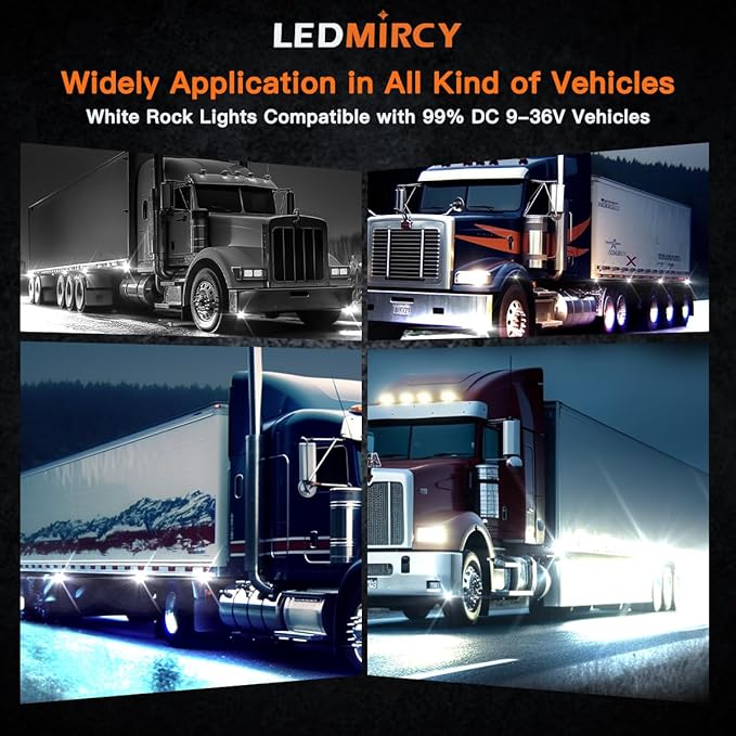 LEDMIRCY R2 Pure White Rock Lights Kit with Rocker Switch Wire Harness 16PCS Rock Lights White for Offroad Trucks ATV UTV SUV Underglow Light Trail Rig Light Under Body High Power Waterproof