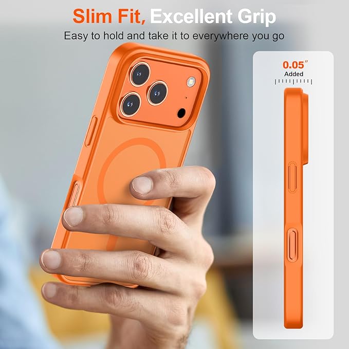 SUPFINE Magnetic for iPhone 17 Pro Max Case with Screen Protector (Compatible with MagSafe)(Military Grade Drop Protection) Translucent Matte Shockproof Phone Cover,Starry Orange