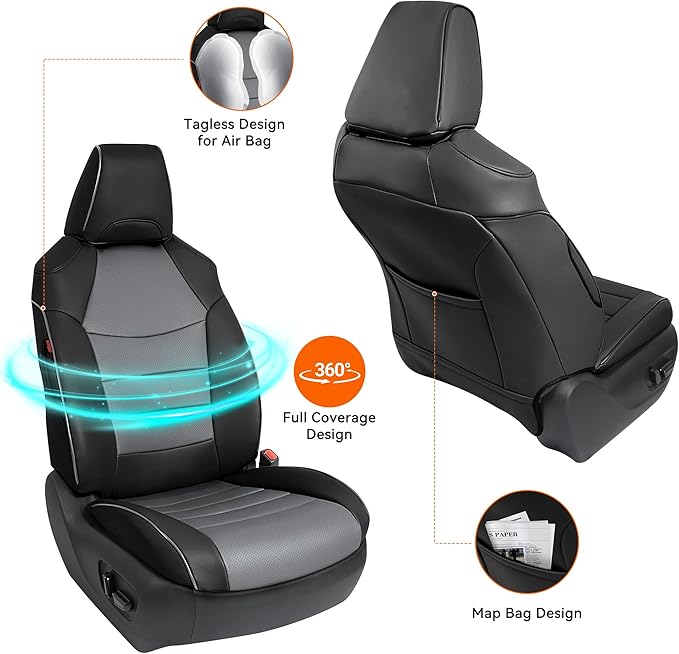 Custom Fit RAV4 Seat Cover for Toyota RAV4 2019 2020 2021 2022 2023 2024 2025 LE,XLE,Limited,XLE Premium,Faux Leather,2-Row Full Set,(Black&Grey)