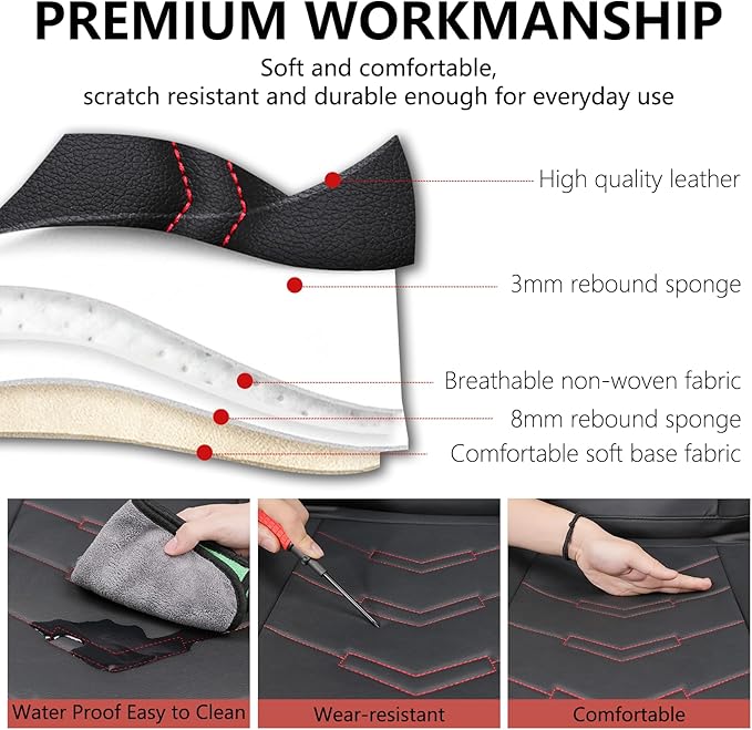 Car Seat Cover for Ford Explorer 2000-2025, Waterproof Durable Compatible Airbag, Premium Leather Seat Protector(5 Seats Luxury,Black Red)