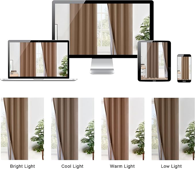XWZO Full Shading Blackout Curtains 45 Inches Length - Heat and Light Blocking Ring Top Window Drapes with Black Liner Backing for Bedroom Sewn with Tiebacks, Cappuccino, W42 x L45, Set of 2 Panels