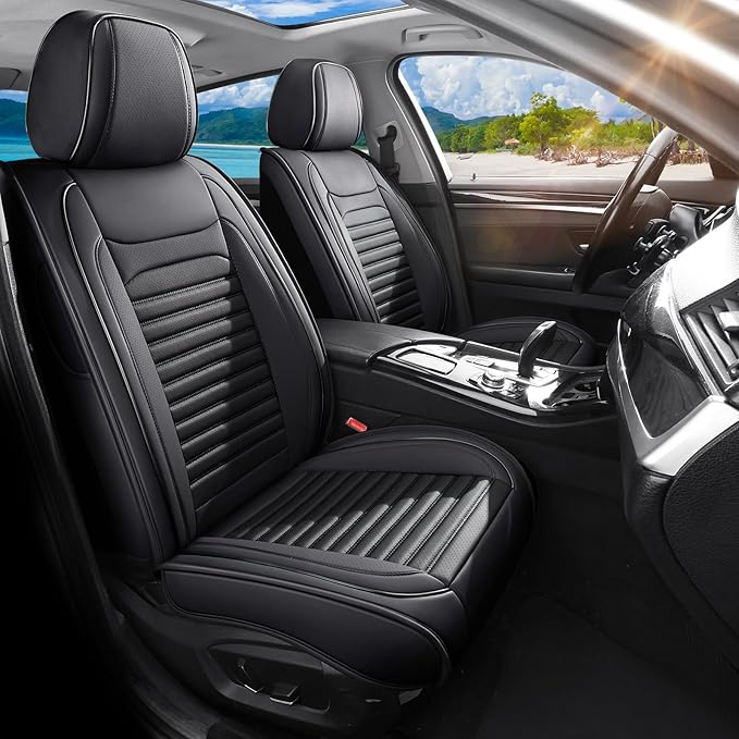 Car Seat Covers Full Set Fit for Toyota Prius 2001-2026, Premium Faux Leather Car Seat Protector,Breathable Anti-Slip Full Wrapping Edge Seat Covers(Black,Full Set)