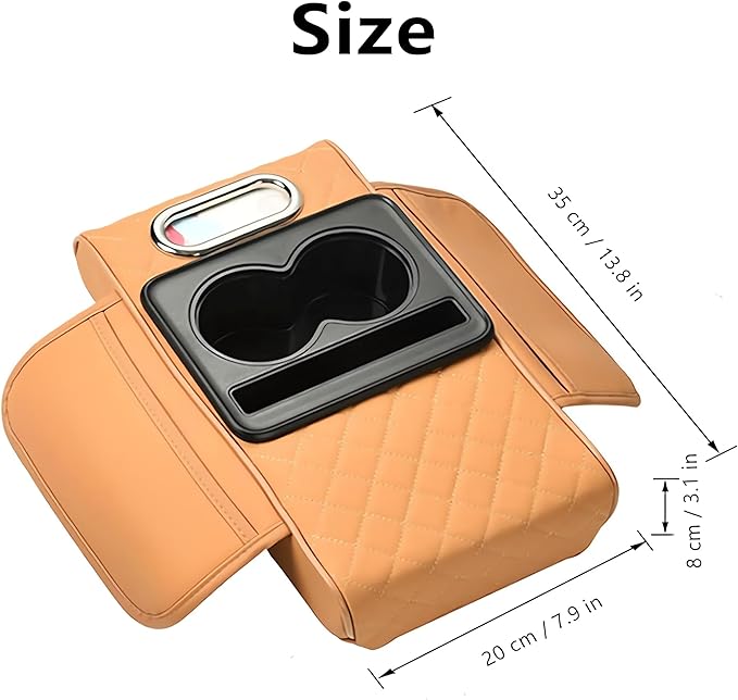 Multifunctional PU Leather Car Armrest Box Mat, 5-in-1 Multifunctional Car Armrest Cushion, Center Console Cover with 2 Cup Holder, For Storing Tissues,Phones,Wallets,Drinks,for Most Cars (Black-A)