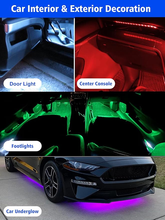 YM E-Bright 4Pcs Led Strip Lights for Car, 24inch Waterproof IP68 Car Underglow Strip Lights Decoration 36SMD 12V Led Interior Exterior Lights Strip for Cars Motorcycles Truck Golf Cart Boat - Yellow