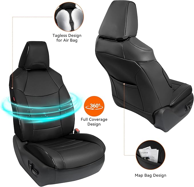 Custom Fit RAV4 Hybrid Seat Cover for Toyota RAV4 2019 2020 2021 2022 2023 2024 2025 Hybrid-LE/XLE/Limited/Woodland Edition/XLE Premium,Faux Leather,2-Row Full Set,(Black)