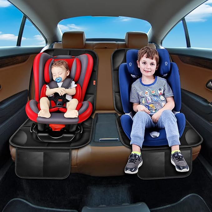 XHYANG Car Seat Protector 1 Pack Car Seat Cushion Mat Thickest Padding,Waterproof 600D Fabric Car Seat Covers for Non-Slip Backing Mesh Pockets for Baby and Pet (Beige, 1 Pc)