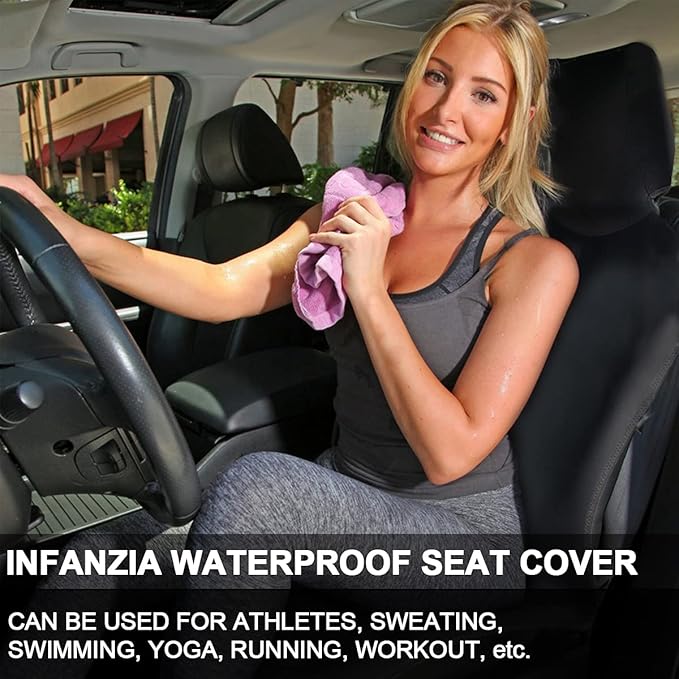 INFANZIA Premium Waterproof Seat Cover Towel Protector Neoprene Universal Fit, Upgraded 100% Washable & Removable Non-Slip Sweat Carseat Towel Covers, Perfect for Gym/Yoga/Workout(Black,2PCS