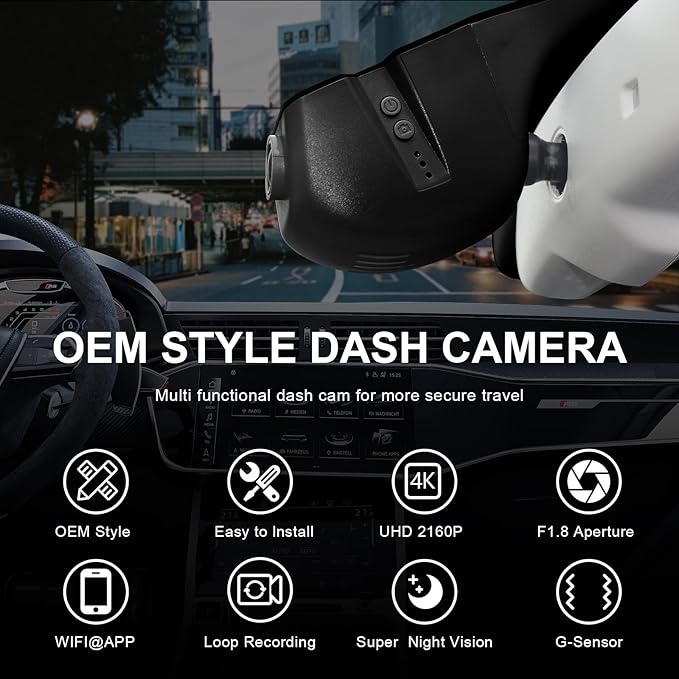 Mangoal 4K Dash Cam Custom fit for Audi (Model B Black) A4 A6 Allroad A3 A5 A6 Q5 A8 S8 A7 S5 Q3 S3 S7, Integrated OEM Look, UHD 2160P Video, G-Sensor, WiFi and Free App, GPS, 64GB Card