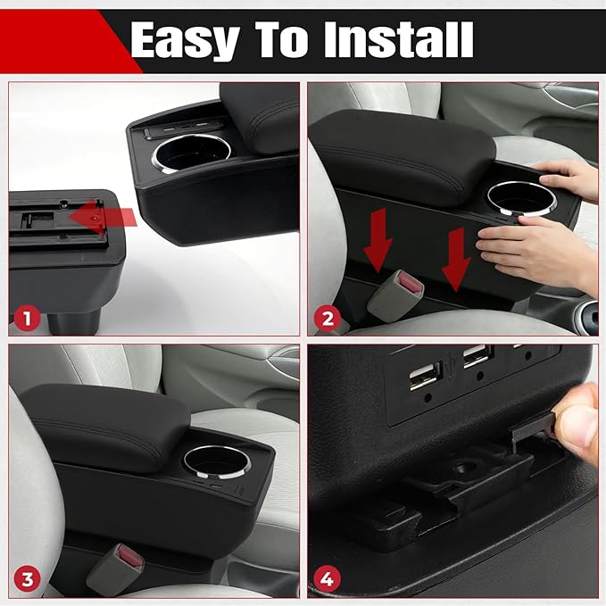 Car Armrest Storage Box Compatible with Nissan Almera Versa 2012-2019 Double Layer with 6 Ports and Cup Holder Car Interior Accessories Black Thread