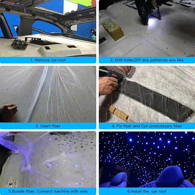 Starlight Headliner Light Kit 16W Upgraded Car Home Fiber Optic Lights 500pcs 0.03in(6.5ft/2m) Sound Activated APP/Remote Control Small Size Star Lights for Car Home Star Ceiling Decoration