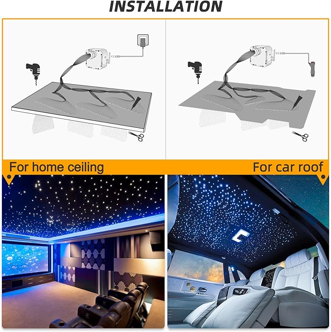 32W Twinkle Starlight Headliner Kit, 800pcs*0.03in*9.8ft LED Fiber Optic Lights Kit, Star Ceiling Light+10 Crystals+Adapter+Car Use Plug for Car Roof/Home with APP/Remote/Music Mode