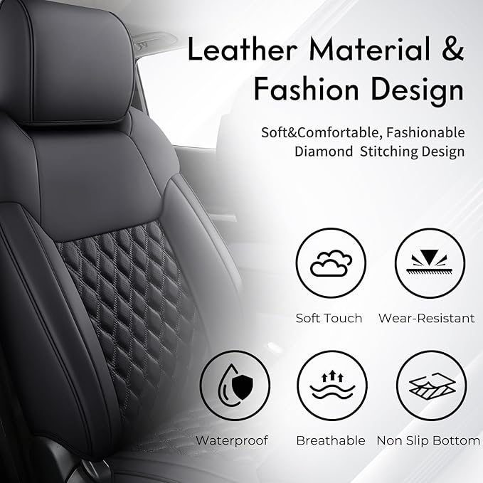 Huidasource Tacoma Car Seat Covers, Nappa Leather Truck Seat Cushion Cover Fit for Toyota Tacoma 4th Gen 2024-2026 Double/Crew Cab SR, SR5, Limited, TRD Sport/Off-Road,Trailhunter (Full Set/Black)
