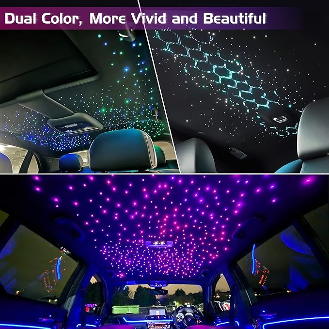 ATOKEE 32W Dual Color Starlight Headliner Kit, Sound Activated Fiber Optic Star Roof Lights with APP/Remote Control, 600pcs 0.03in 9.8ft