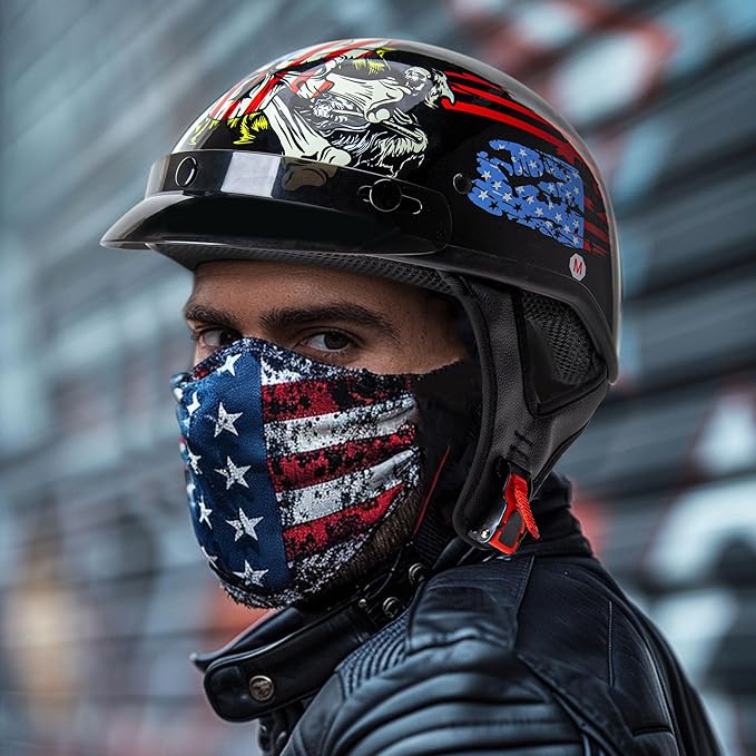 Cartman Cruiser Scooter Motorcycle Half Face Helmet, American Flag Skull USA Graphics, DOT Approved for Bike Scooter ATV UTV Chopper Large