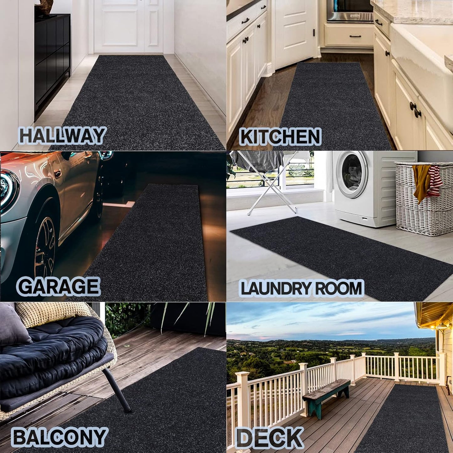 Custom Size Backed Non-Slip Area Rugs Runner, Easy Clean, Waterproof Runner Rugs for Hallway Entryway, Kitchen, Laundry, 4FT x 27FT, Black
