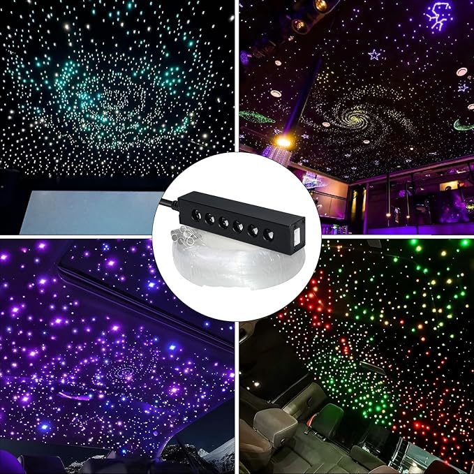 WEBUPAR 3.2W 6LEDs Meteor Starlight Headliner Kit, 180pcs 0.01in 6.56ft, RGBW Shooting Stars Fiber Optic Lights with Bluetooth APP Control for Car/Home Theater