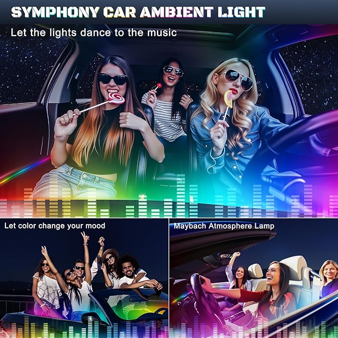 Dreamcolor Acrylic Interior Car LED Strip Light with USB/Type C/4-Port Cigarette Lighter, RGB 10 in 1 with 187 inches 650 LEDs Ambient Lighting Kits, Sound Active Function Neon Led Strips for Car