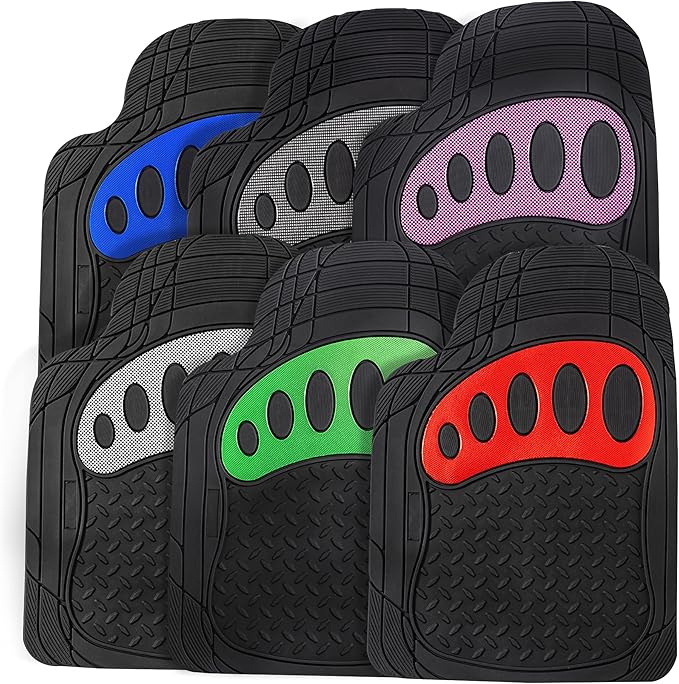 FH Group Automotive Floor Mats - Heavy-Duty Footprint Design Rubber Floor Mats for Cars, Universal Fit Full Set, ClimaProof Floor Mats, Trimmable Floor Mats For Most Sedan, SUV, Truck Floor Mats Green