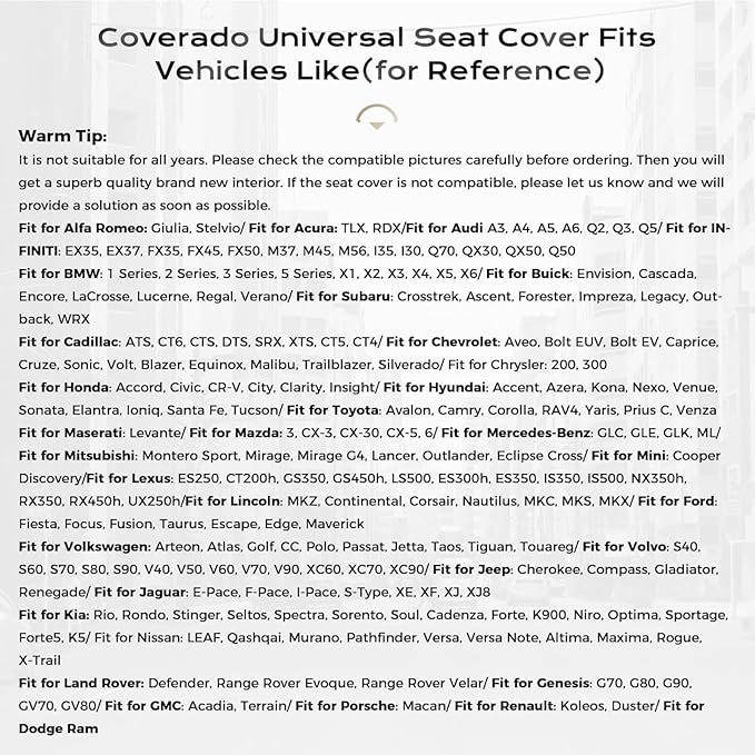 Coverado Car Seat Covers Front Seat, Waterproof Seat Cover, Leather Seat Cover for Cars, Automotive Seat Cover, Driver Car Seat Protector, Front Seat Cushion Universal Fit for Most Cars (Black&Gray)