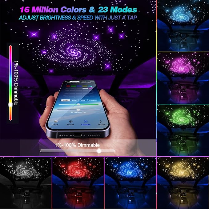 VASTFIRE Starlight Headliner Kit - 800pcs 0.02in 9.8ft Fiber Optic Star Lights for Car with 16W RGBW, Twinkle & Music Sync, APP/Remote Control for Car Roof/Bedroom Ceiling