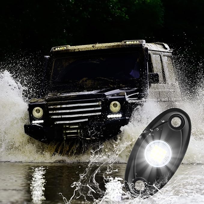 Baquler 30 Pods Rock Lights White Underglow Lights for Trucks Car SUV Waterproof Shockproof LED Ambient Rocklights Automotive Trailer Lighting for Motorcycle Boat ATV UTV(9LED Chips Style)