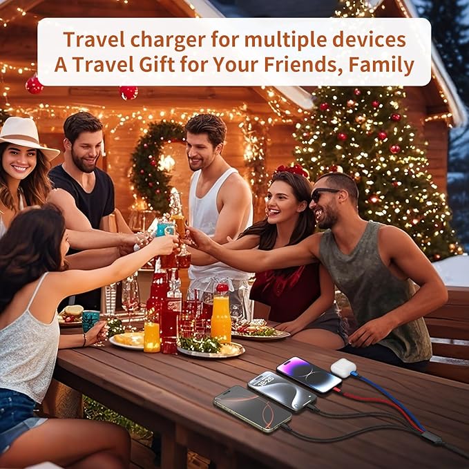 2Packs 6FT Dual Type-C 4 in 1 Multi Charging Cable for Multiple Devices with 2 USB-C/IP/Micro Port, USB Cable iPhone Charger Cord, Travel Car Accessories for iPhone17-8, Galaxy 25 Android iPad, More