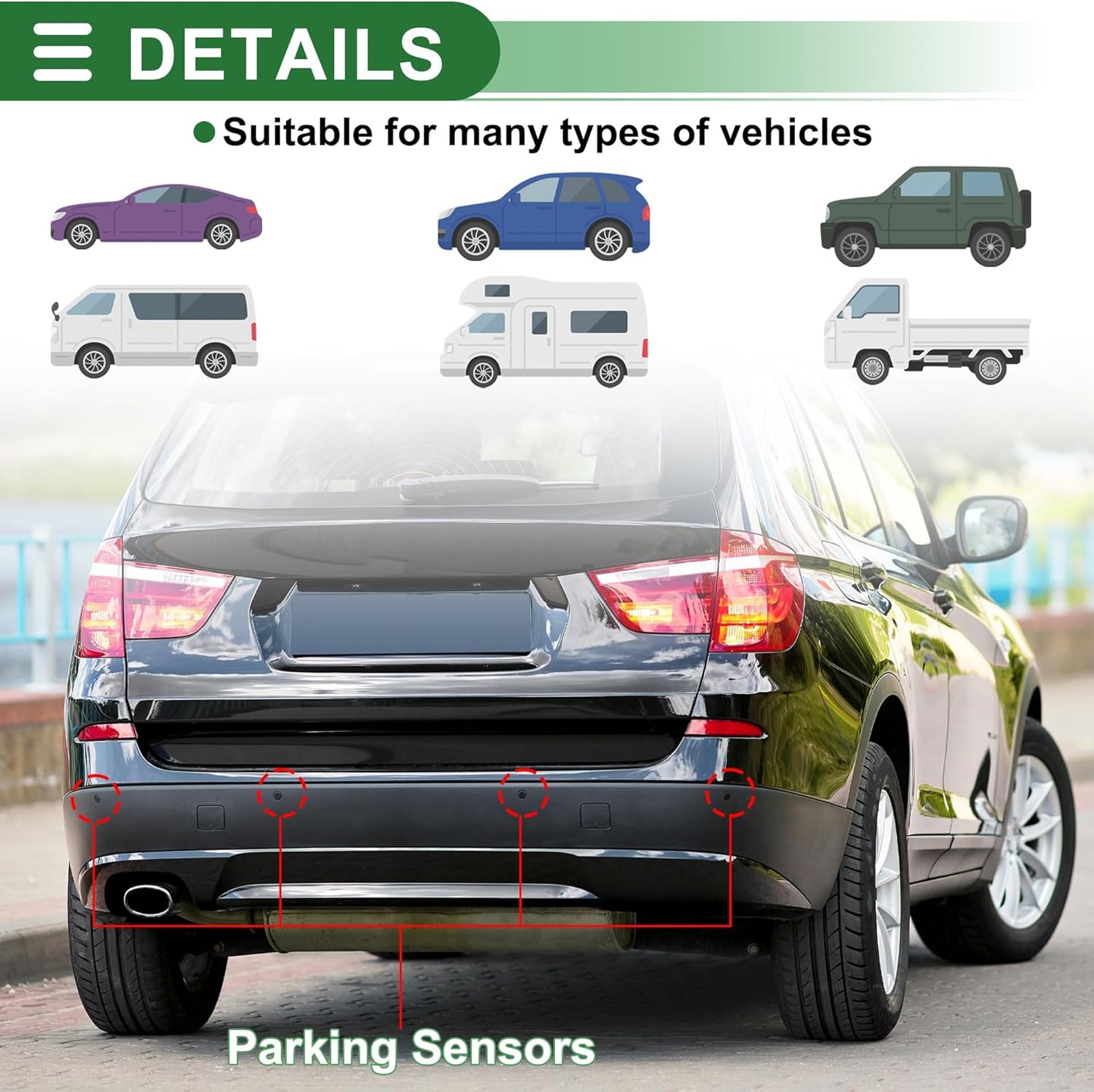 Motoforti Universal Car Auto Vehicle Reverse Backup Radar System Reverse Parking Sensors Alarm Buzzer Reminder Distance Detection White 2 Parking Sensors