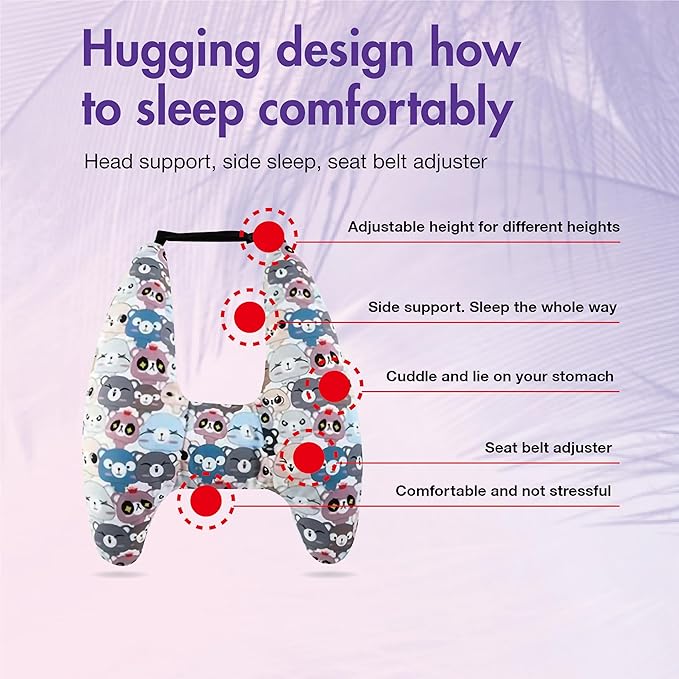 Car Pillow for Kids,Car Neck Head Support Cushion Set,Travel car seat Safety Pillow,h Shape car Sleeping Pillow Kids,Pillow case can be Disassembled and Washed (D)