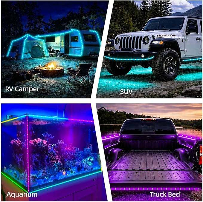 Battery Powered Golf Cart Canopy Lights, 2 Pack 4FT IP68 Fully Waterproof Golf Cart Roof Light Strip with Remote, Golf Carts Underglow RGB Led Strip Lights for EZGO Yamaha Marine Boat Kayak SUP UTV