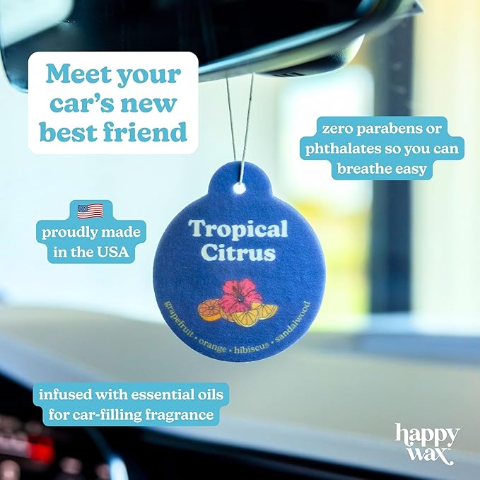 Happy Wax Clean Mix Car Charms 4-Pack Included Scents: Lemon Verbena, Fresh Cotton, Happy Days, Calming Lavender