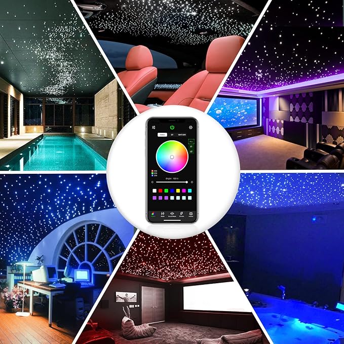16W Twinkle Starlight Headliner Kit, 570pcs of (0.03+0.04+0.06in)*9.8ft Fiber Optic Strands Bluetooth APP/Remote/Music Control, RGBW Star Ceiling Light Kit+Adapter+Car Use Plug for Car
