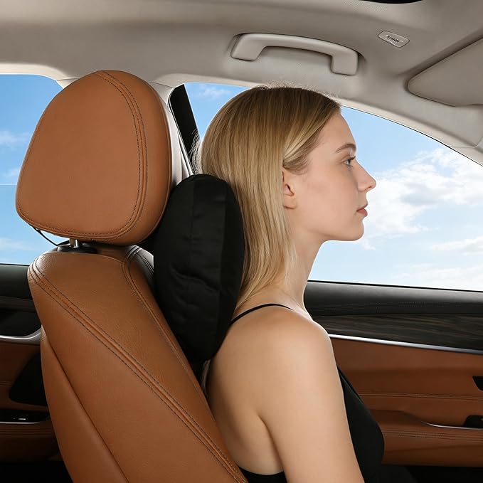 2Ps car headrest Pillow, car Neck Pillow for Driving, 11.8x7.5 inches Head Rest Pillow for car,Fits Most car Models, Suede Fabric with Polyester Fiber Filling(Black)
