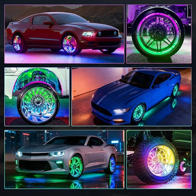 Nilight 4PCS 17.5inch Double Row Wheel Ring Lights Dream Color with APP and Remote Control Neon Lights w/Turn Signal and Braking Function Dual Row for Car Van SUV Truck