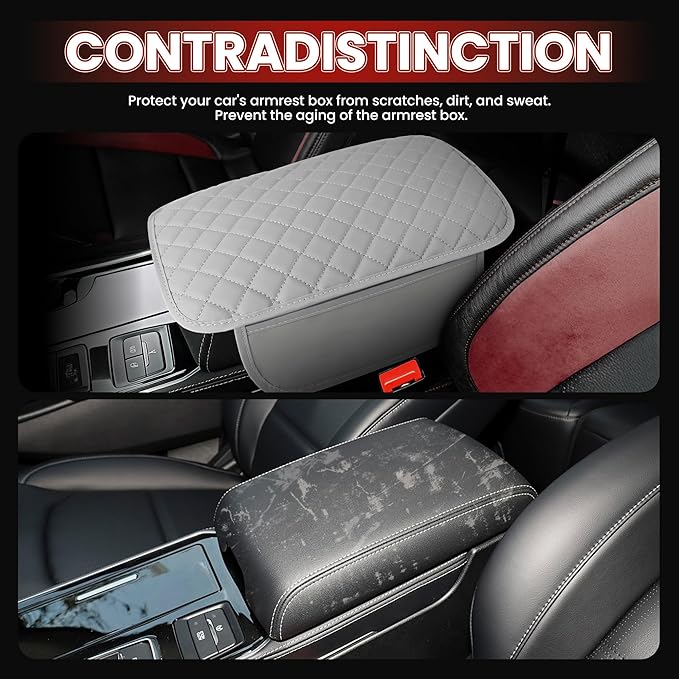 DS Upgraded Car Center Console Cover with 2 Storage,Arm Rest Covers Armrest Cover for Car, Microfiber Leather Car Armrest Cover Cushion, Universal Car Interior Accessories for Vehicles(Gray longer)