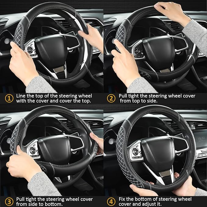 West Llama Customized Auto Car Steering Wheel Cover for Jeep Grand Cherokee,Wrangler,Compass,Gladiator,Cherokee 14.5-15 inches (Black+Purple-Standard Size)