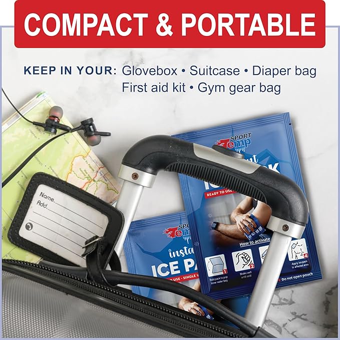 Sport Temp Instant Ice Cold Packs (7”x 5”) Disposable Ice Packs for Pain Relief, Swelling, Injuries, Toothaches, and Sprains – Cold Therapy for Athletes, First Aid, Travel & Outdoor Use (100 Pack)